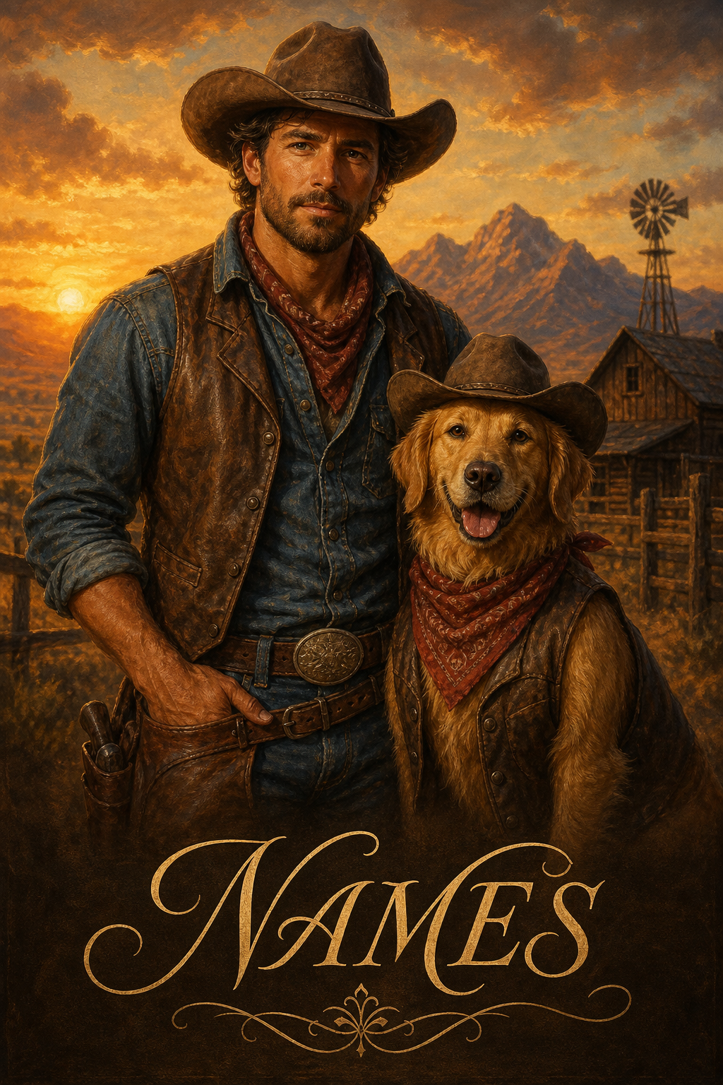 Custom Cowboy Dog Portrait — Heroic AI Art from Photo