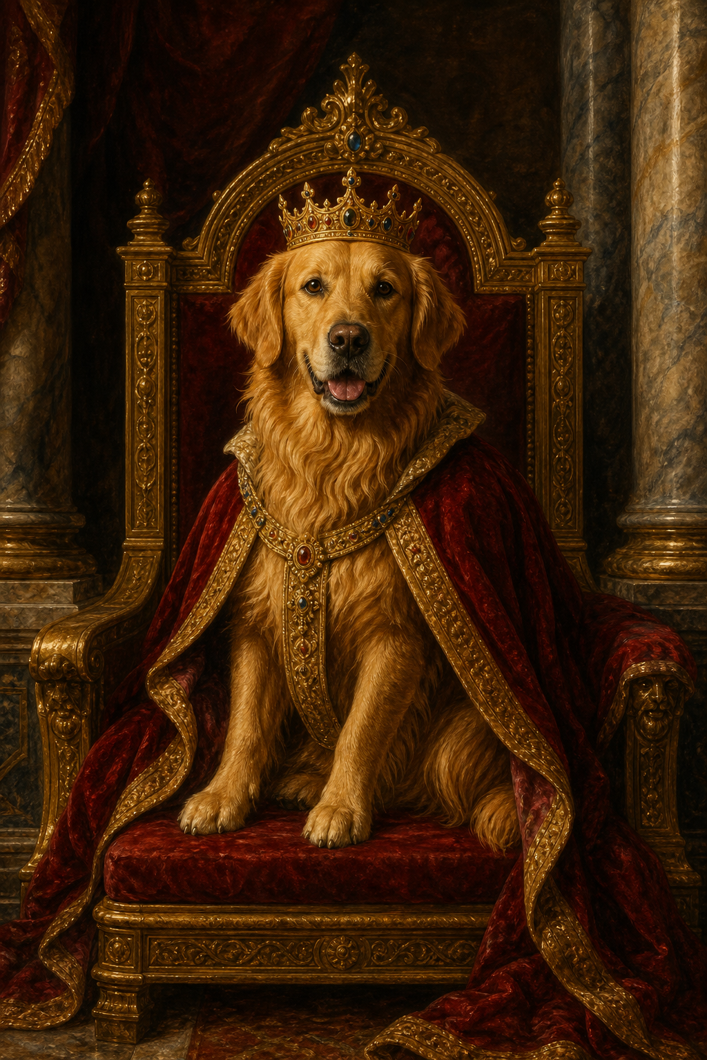 Custom Royal Dog Portrait — Heroic Golden Retriever Canvas