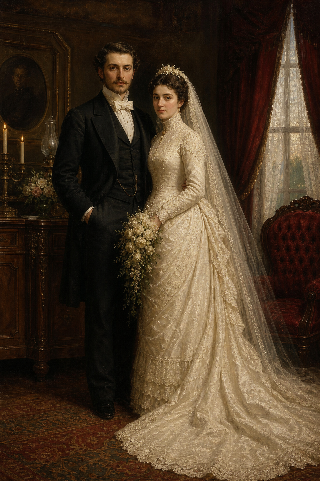 Custom Victorian Couple Portrait — Romantic Wedding Canvas from Photo