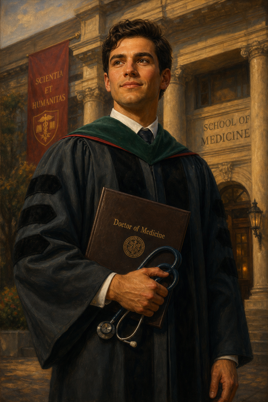 Custom Graduation Single-Man Portrait — Heroic Medical Doctor from Photo