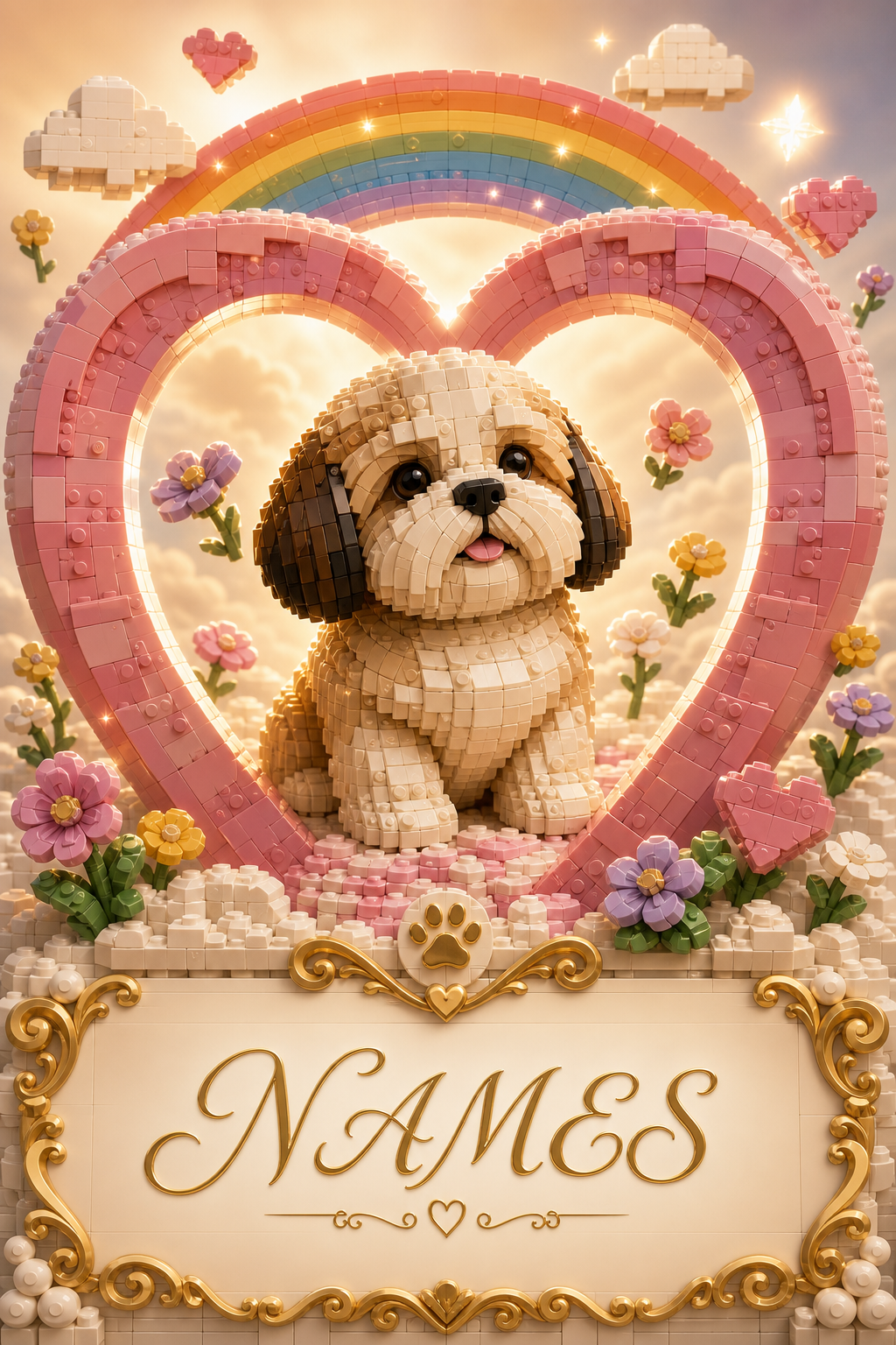 Custom Brick Minifigure Pet Memorial Portrait — AI-regenerated portrait personal