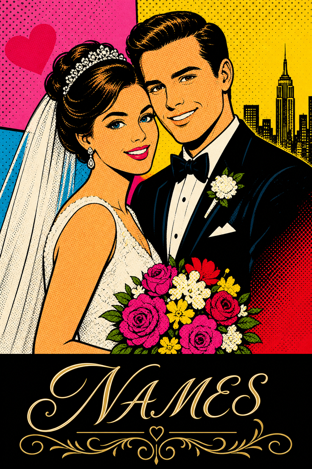 Custom Pop Art Couple Portrait — Romantic Wedding Canvas from Photo