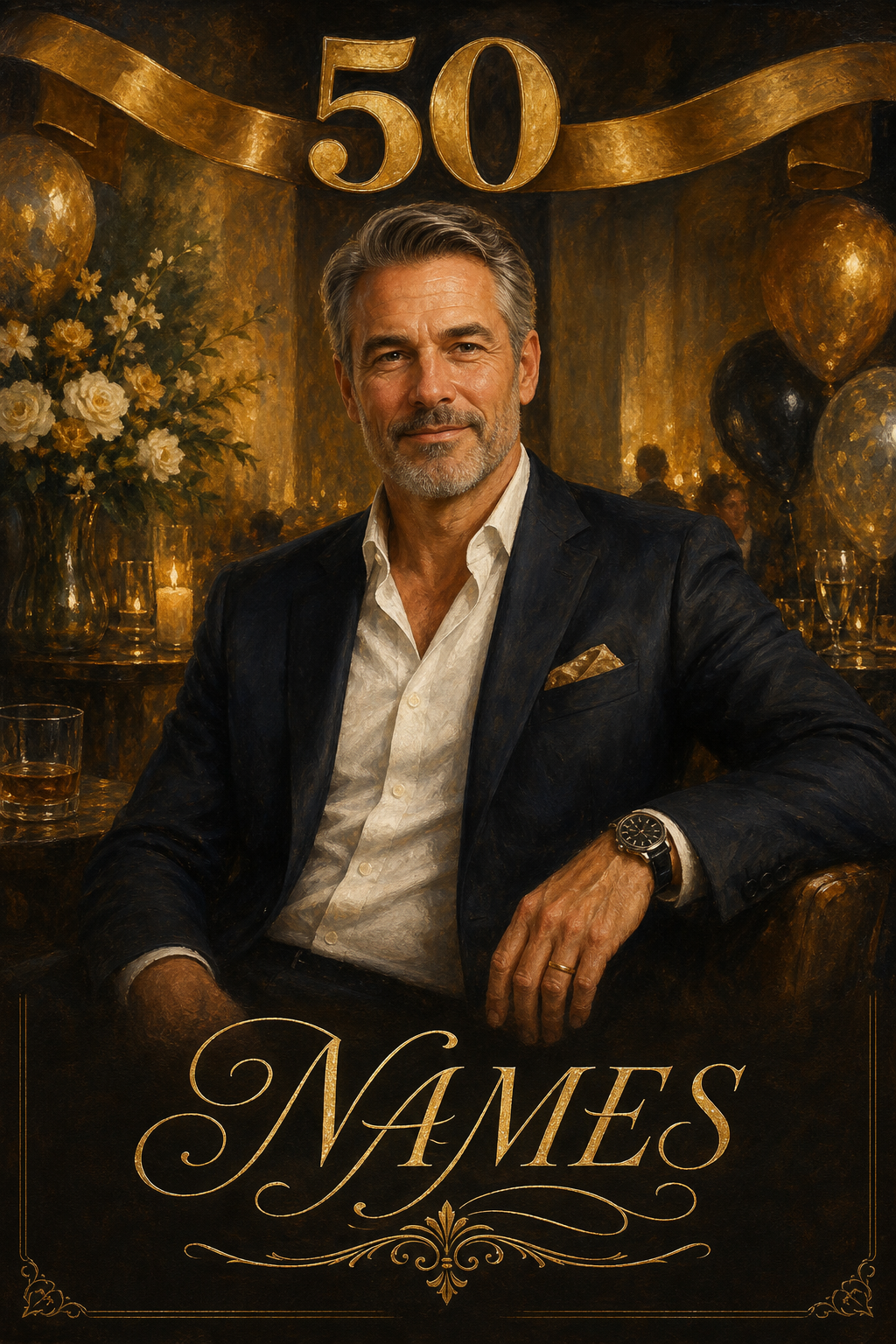 Custom Birthday Single-Man Portrait — Regal 50th Milestone from Photo