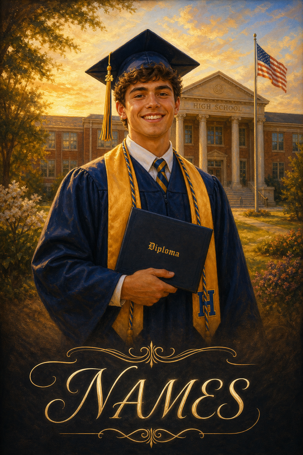 Custom Graduation Single Man Portrait — Heroic Achievement Canvas