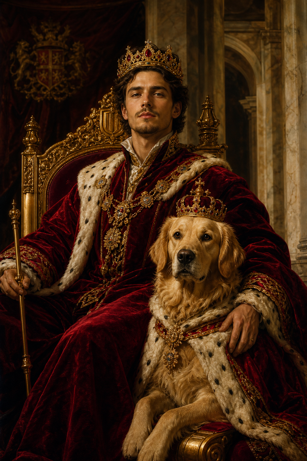Custom Royal Single-Man & Pet Portrait — Heroic Throne Canvas