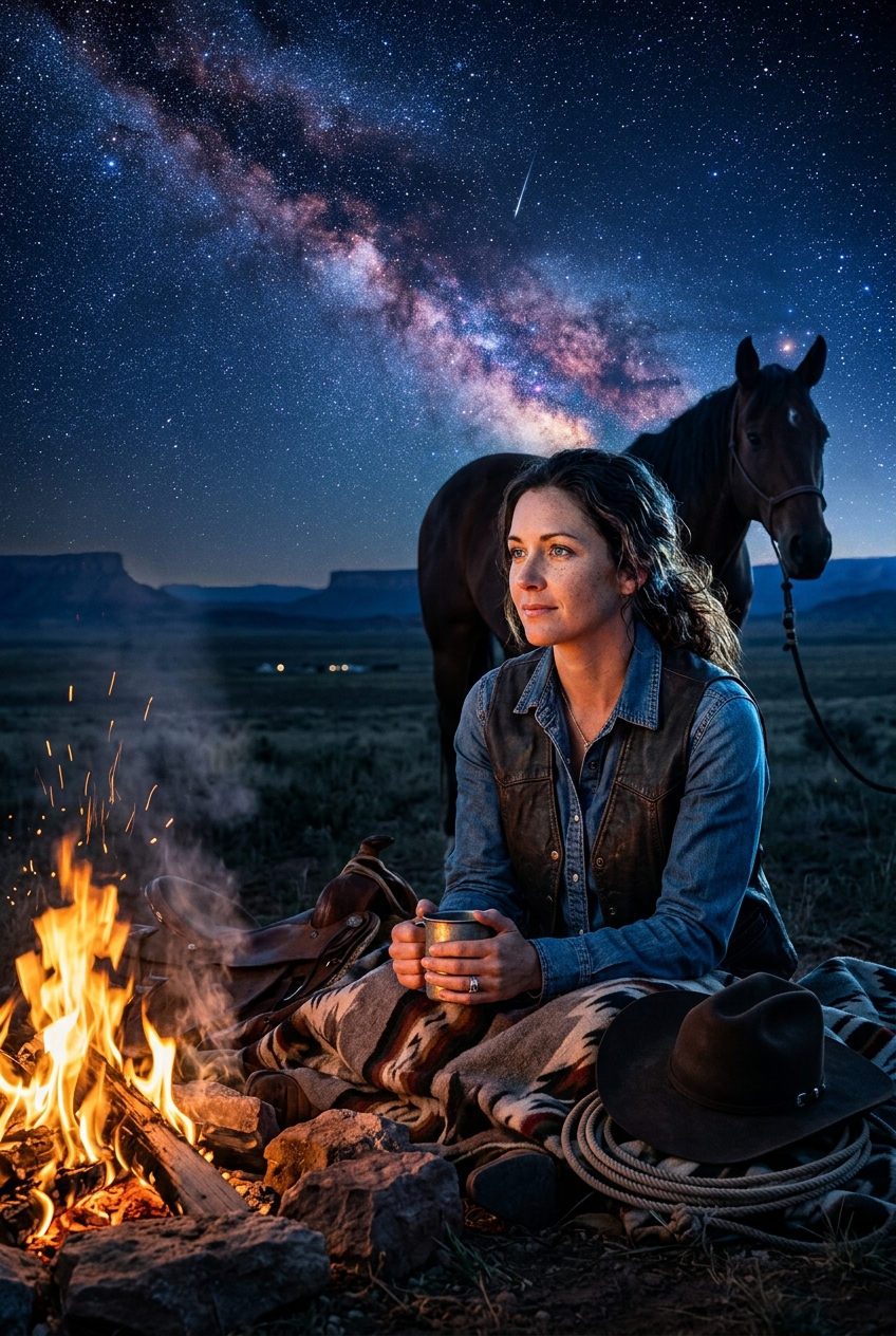 Starlight Campfire Cowgirl Portrait - Best Personalized Wedding Gift Ideas for 2026 | Unique & Thoughtful - PortraitGift