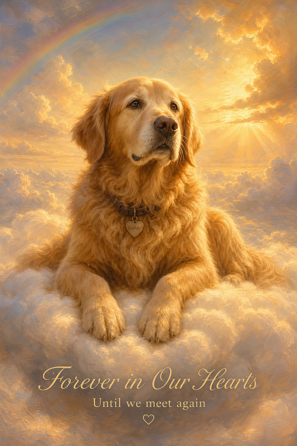 Custom Memorial Pet-Dog Portrait — Golden Retriever in Clouds from Photo