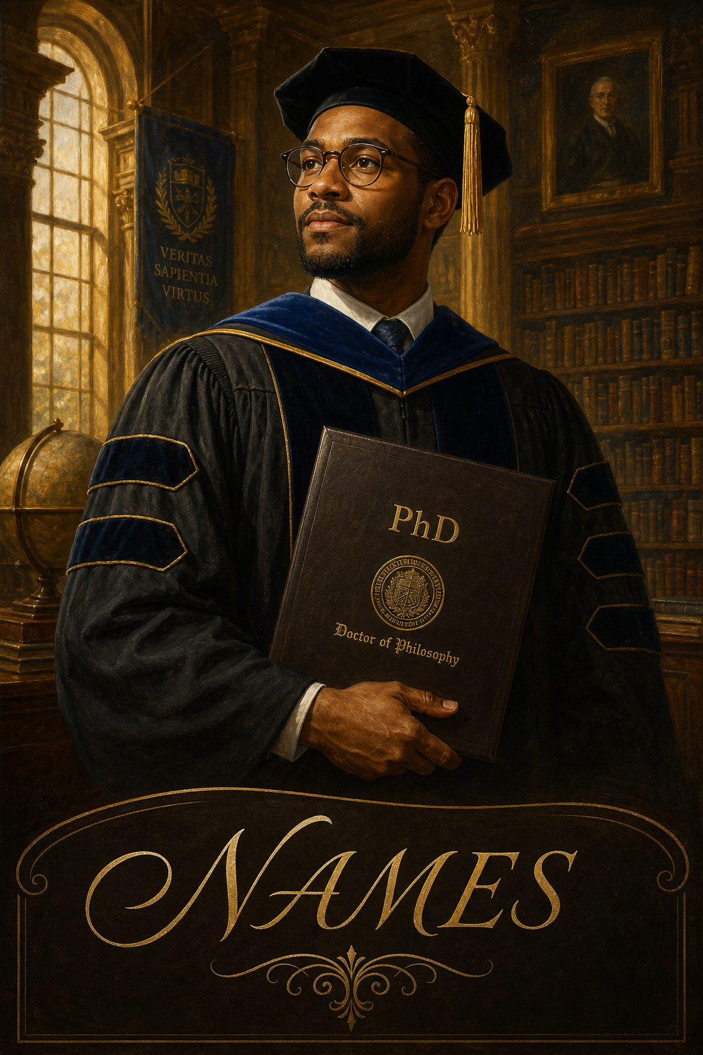 Custom Graduation Single-Man Portrait — Heroic PhD Scholar from Photo