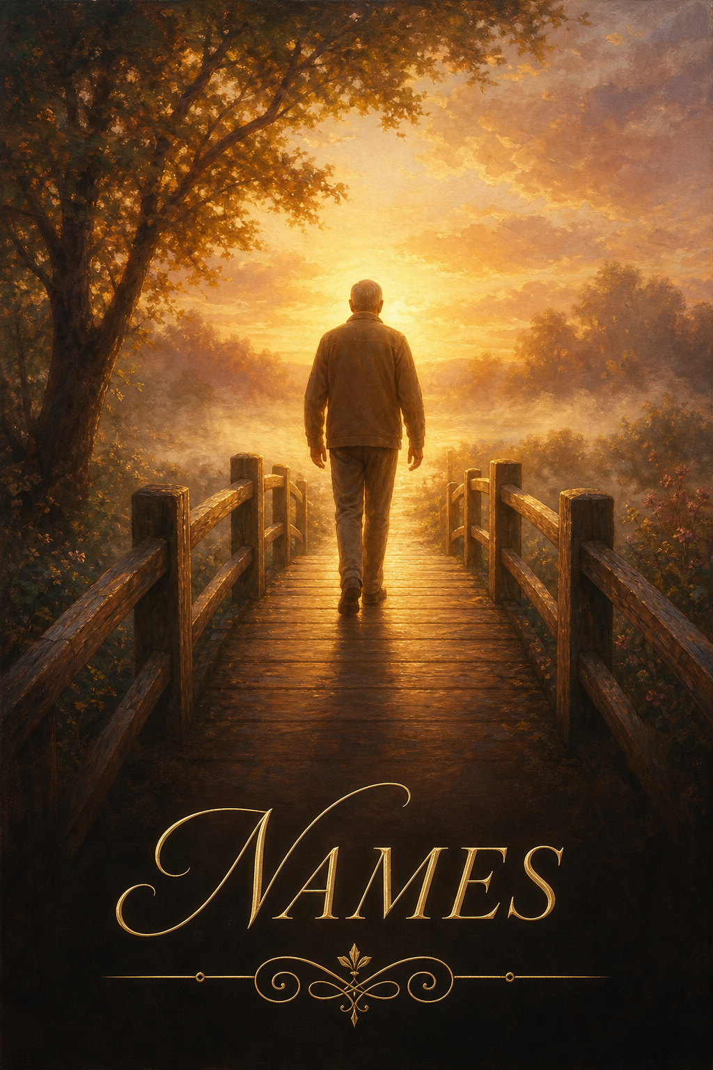 Custom Memorial Single-Man Portrait — Serene Sunset Bridge from Photo