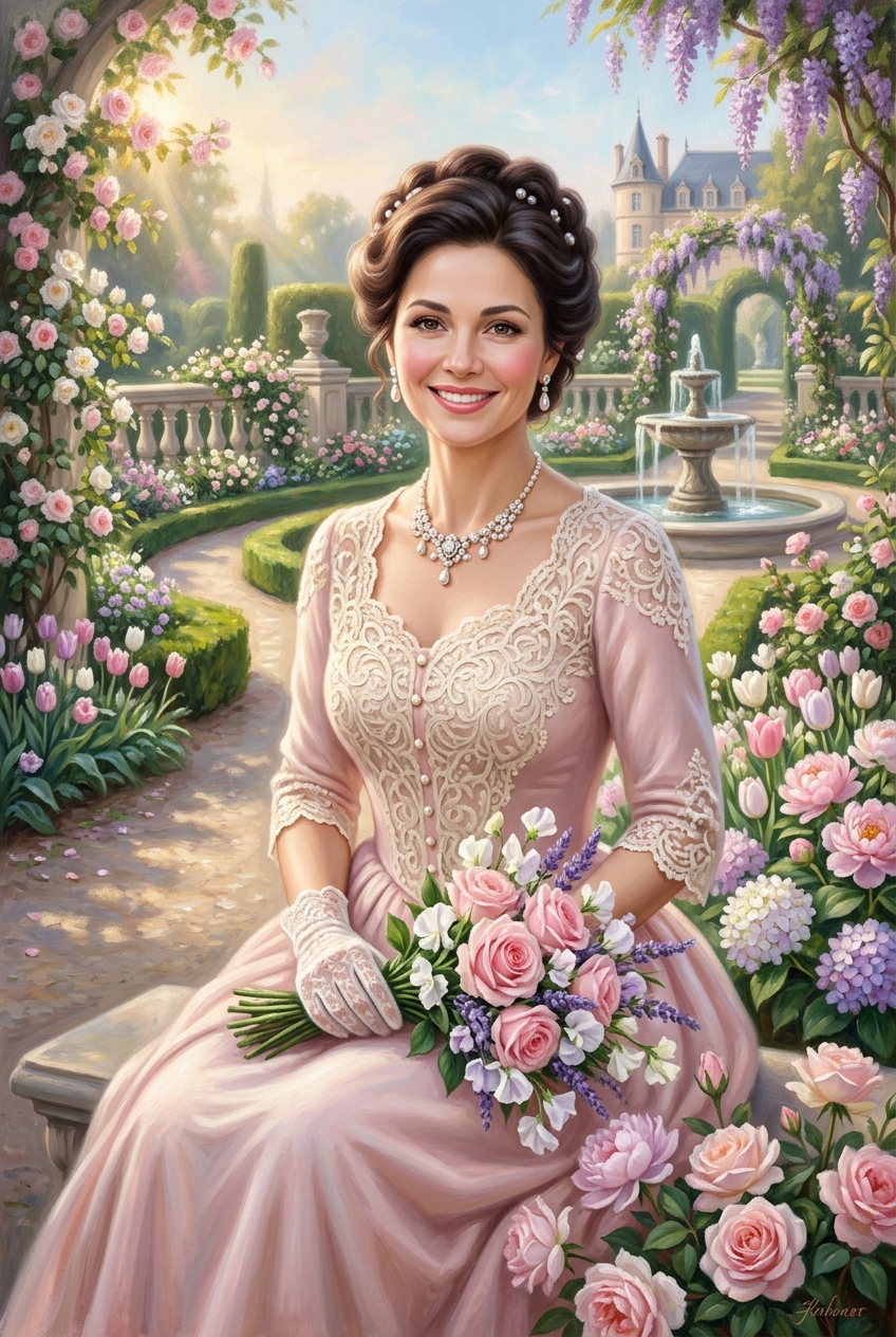The Sunlit Garden Duchess Portrait - Best Personalized Portrait Gift for Her & Mom | Unique & Lasting - PortraitGift