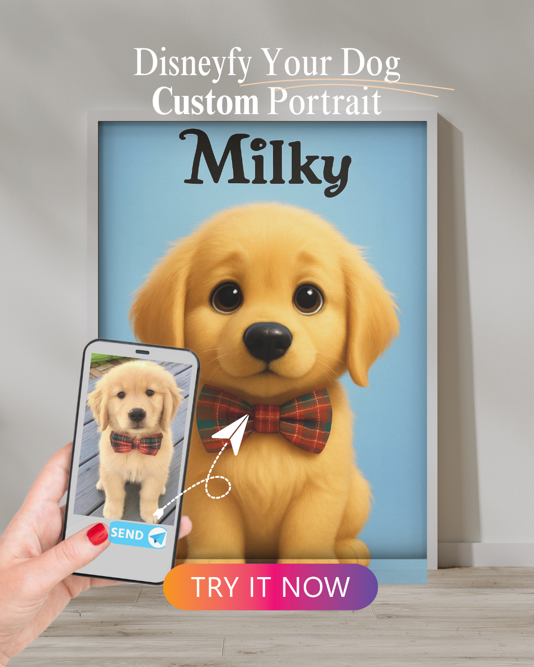 Custom Pixar Pet Portrait — Whimsical Dog Canvas