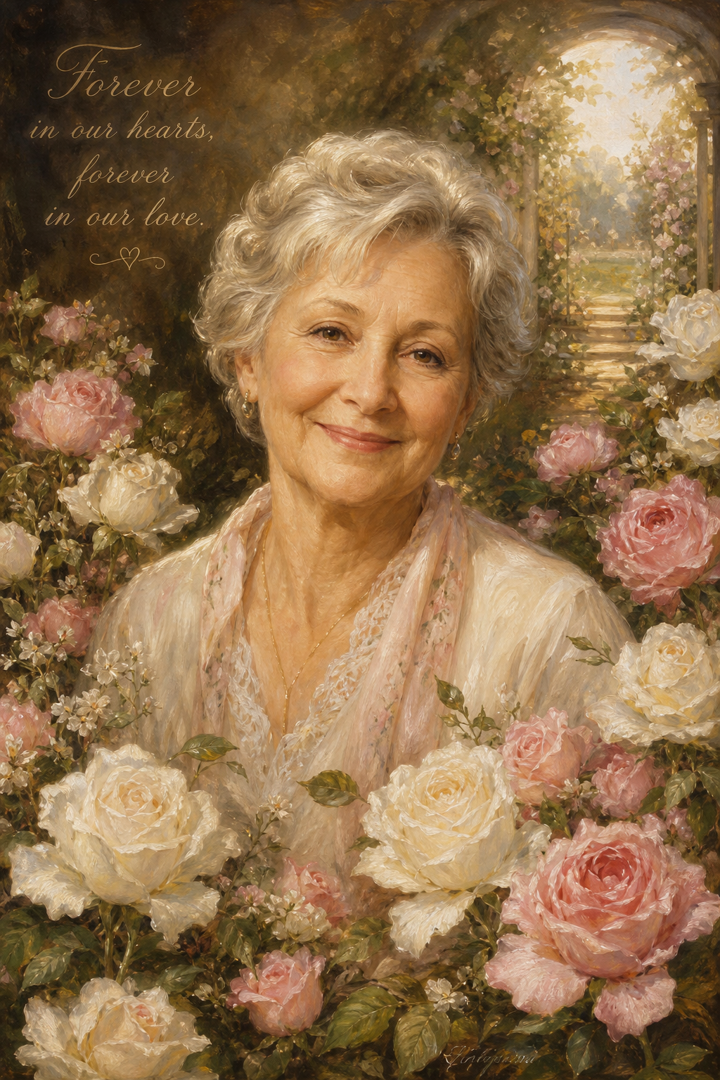 Custom Memorial Single Woman Portrait — Eternal Rose Tribute from Photo