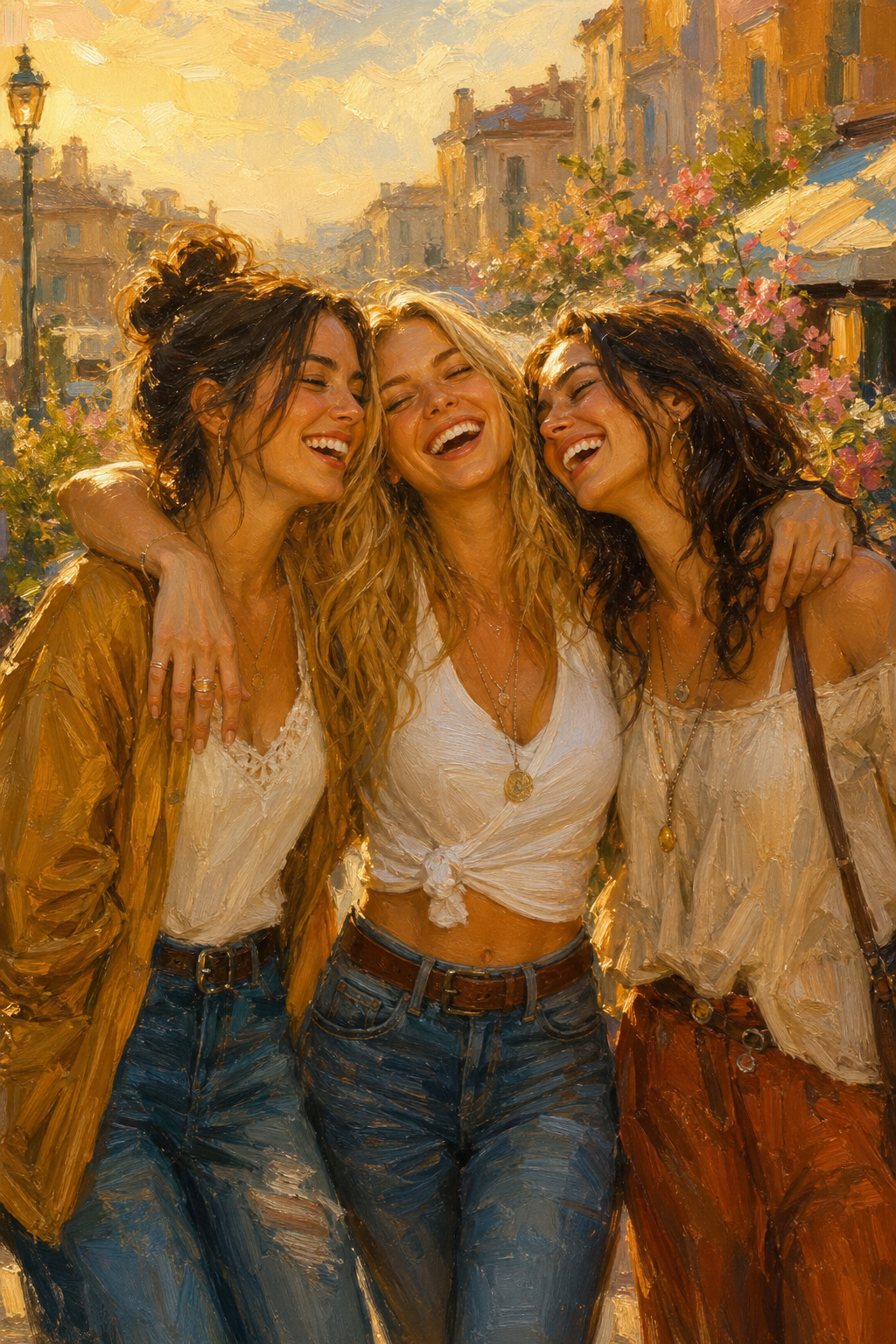 Custom Friendship Single Woman Portrait — Festive Sunset Moment from Photo