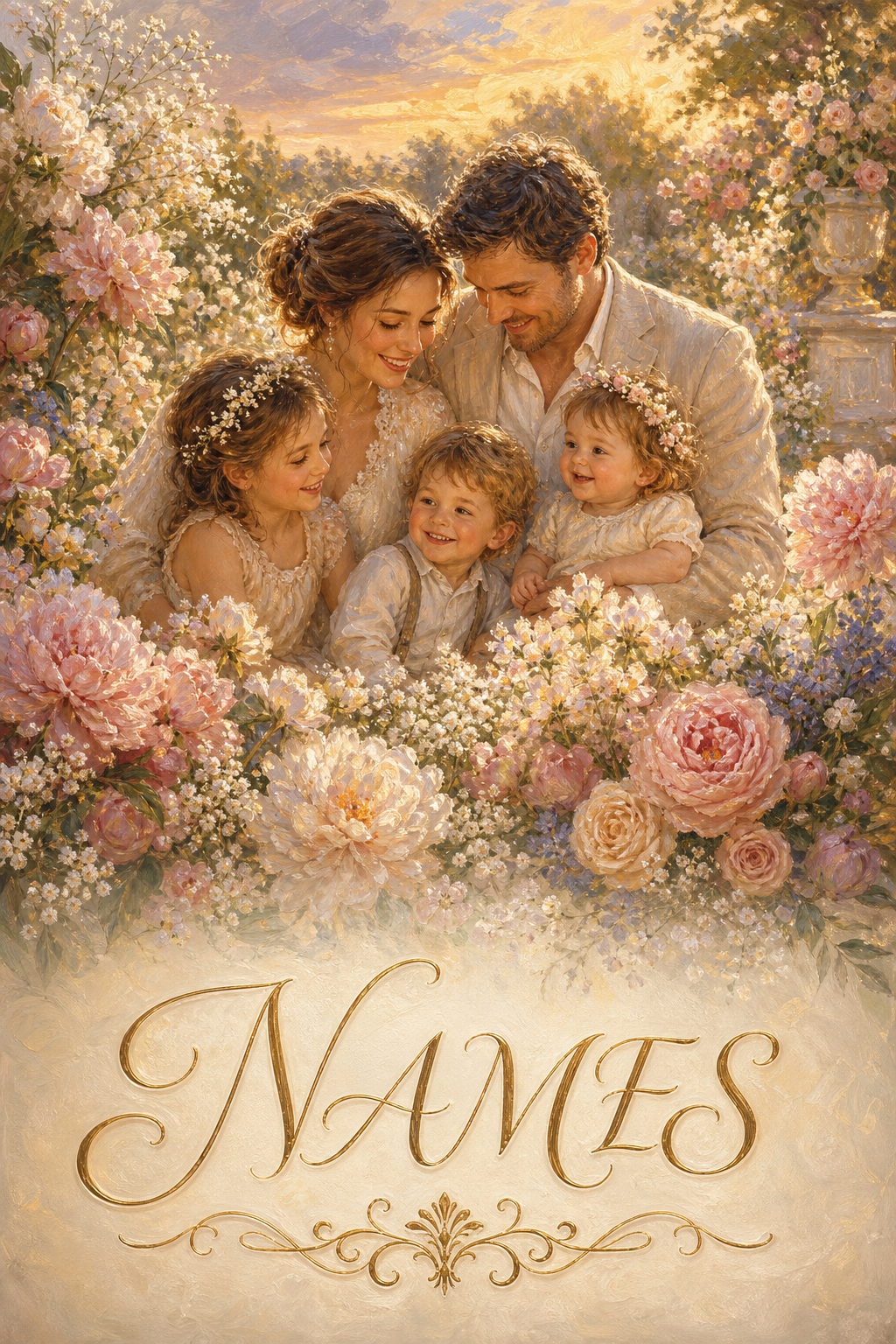 Custom Floral Family Portrait — Whimsical AI Art from Photo