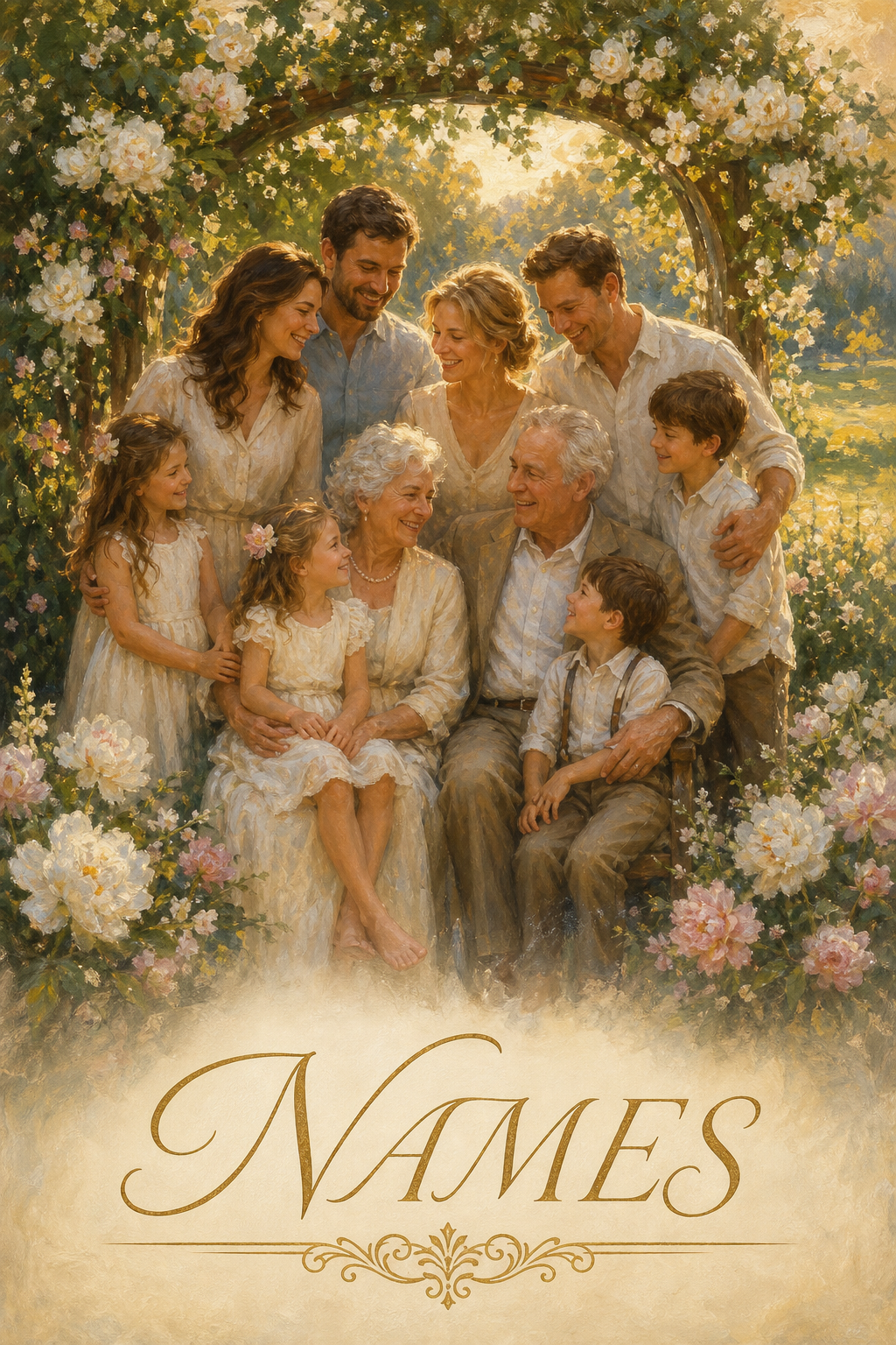 Family Portrait with Deceased Loved One — Floral Gathering Canvas