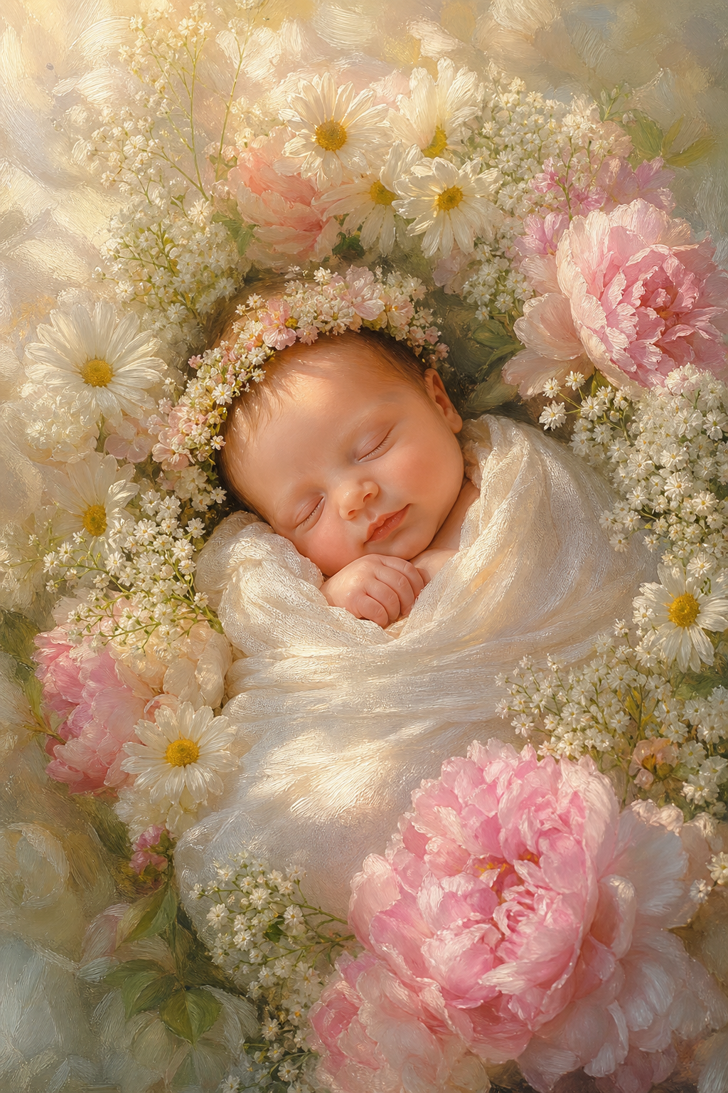 Custom Baby Mother-Child Portrait — Serene Flower Bed from Photo
