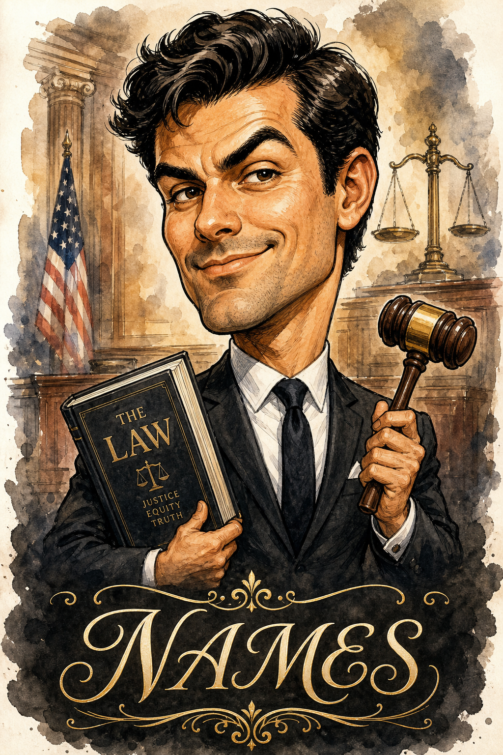 Custom Caricature Single-Man Portrait — Heroic Justice Lawyer from Photo