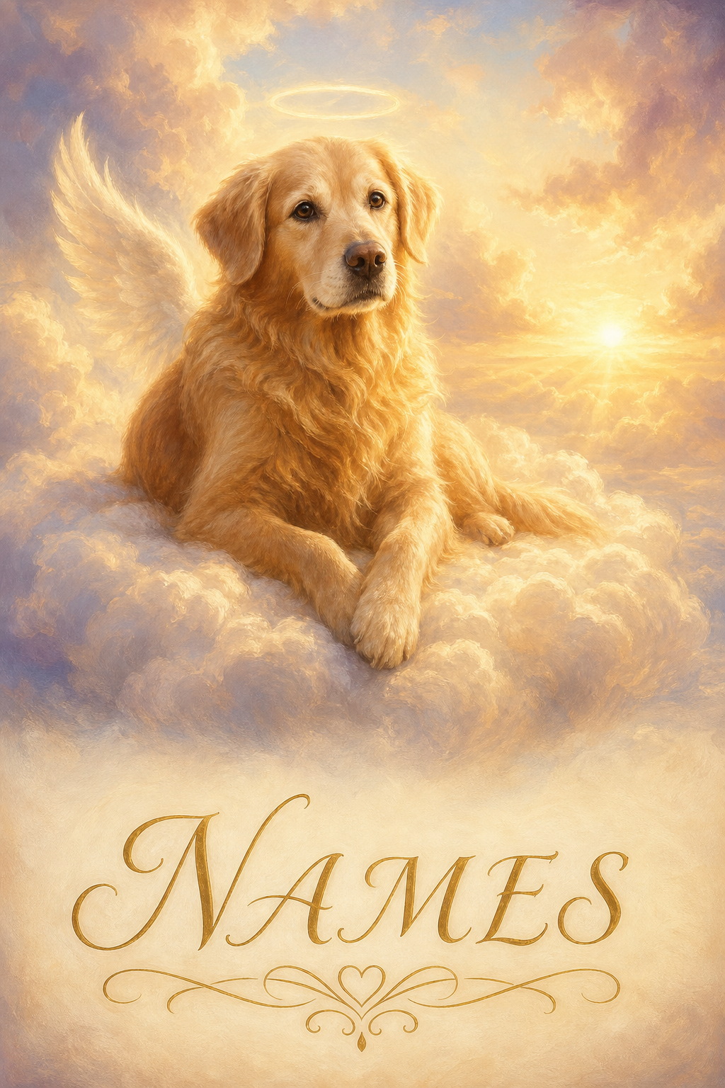 Custom Memorial Pet-Dog Portrait — Heavenly Golden Retriever from Photo