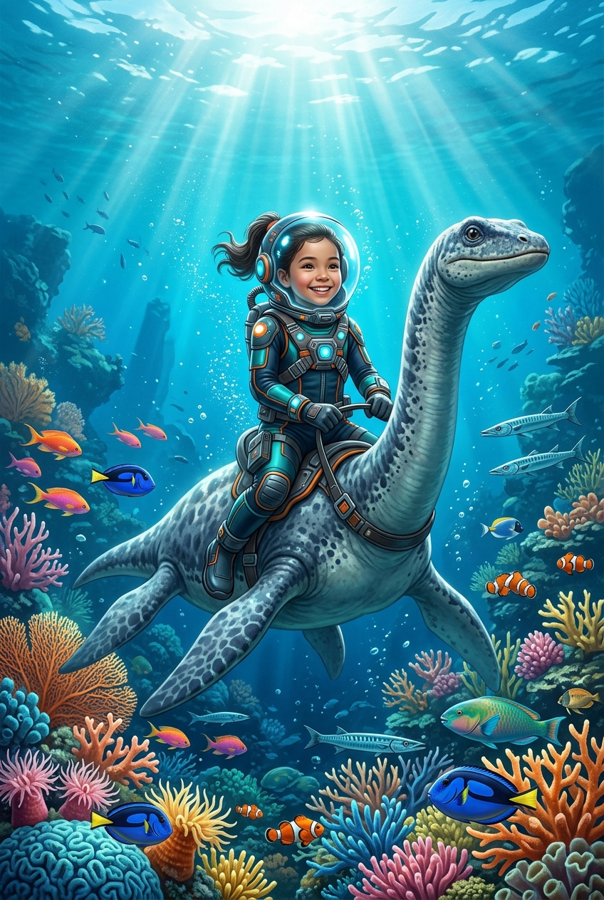 Underwater Plesiosaur Ride Custom Portrait - Best Personalized Portrait Gift: Expert Buying Guide - PortraitGift