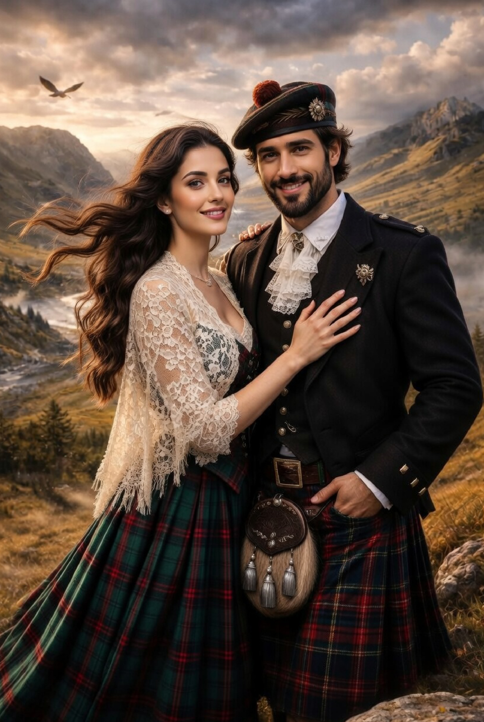 Elegant Scottish Costume Custom Portrait from Photo | Personalized Gift for Couples - Meaningful Gifts That Are Not Expensive: Thoughtful Ideas Under $50 - PortraitGift