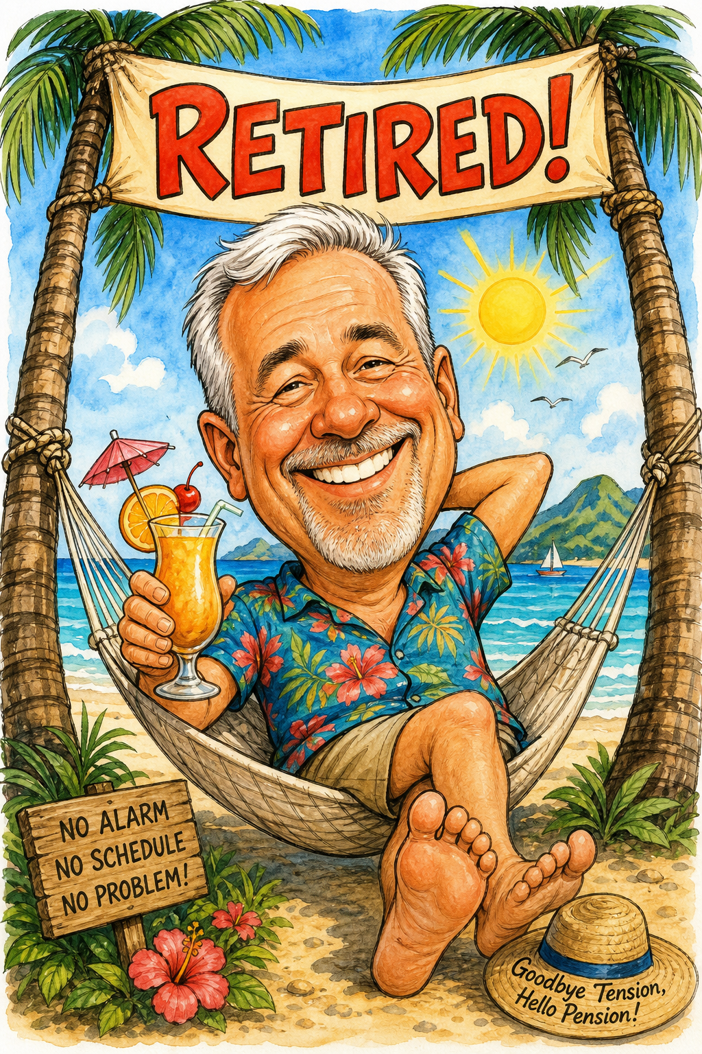 Custom Caricature Single-Man Portrait — Beach Bliss from Photo