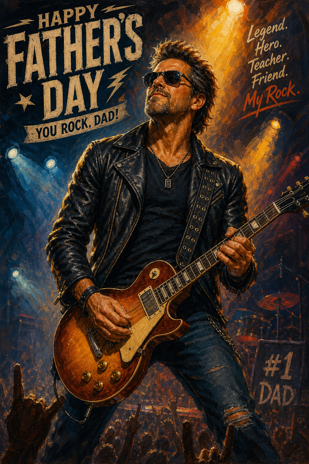 Custom Musician Single-Man Portrait — Heroic Rockstar Dad Canvas