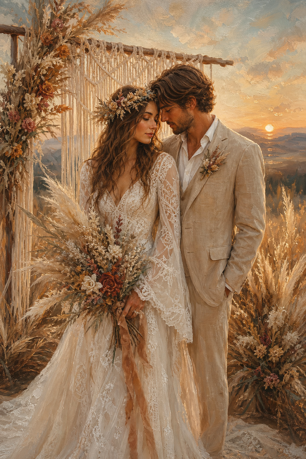 Custom Wedding Couple Portrait — Romantic Sunset Canvas from Photo