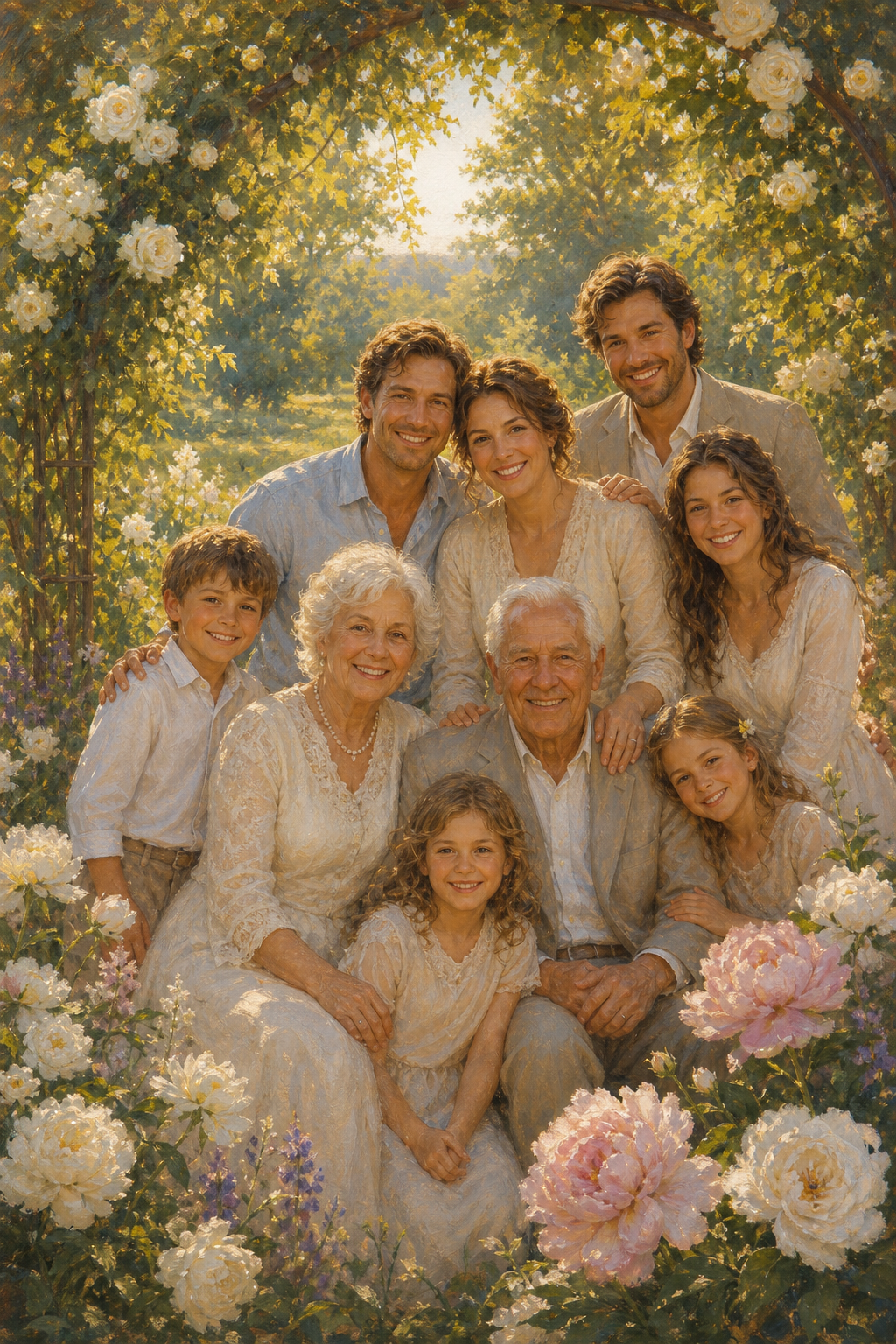 Family Portrait with Deceased Loved One — Romantic Floral Glow Canvas