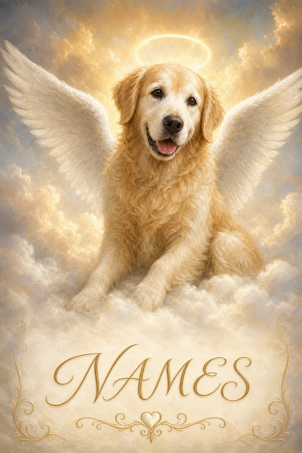 Custom Memorial Pet Dog Portrait — Heavenly Angel Wings from Photo