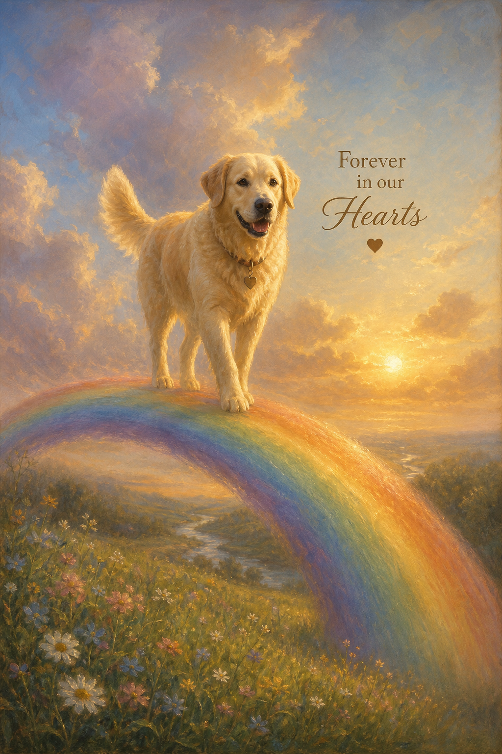 Custom Memorial Dog Portrait — Rainbow Bridge Canvas from Photo