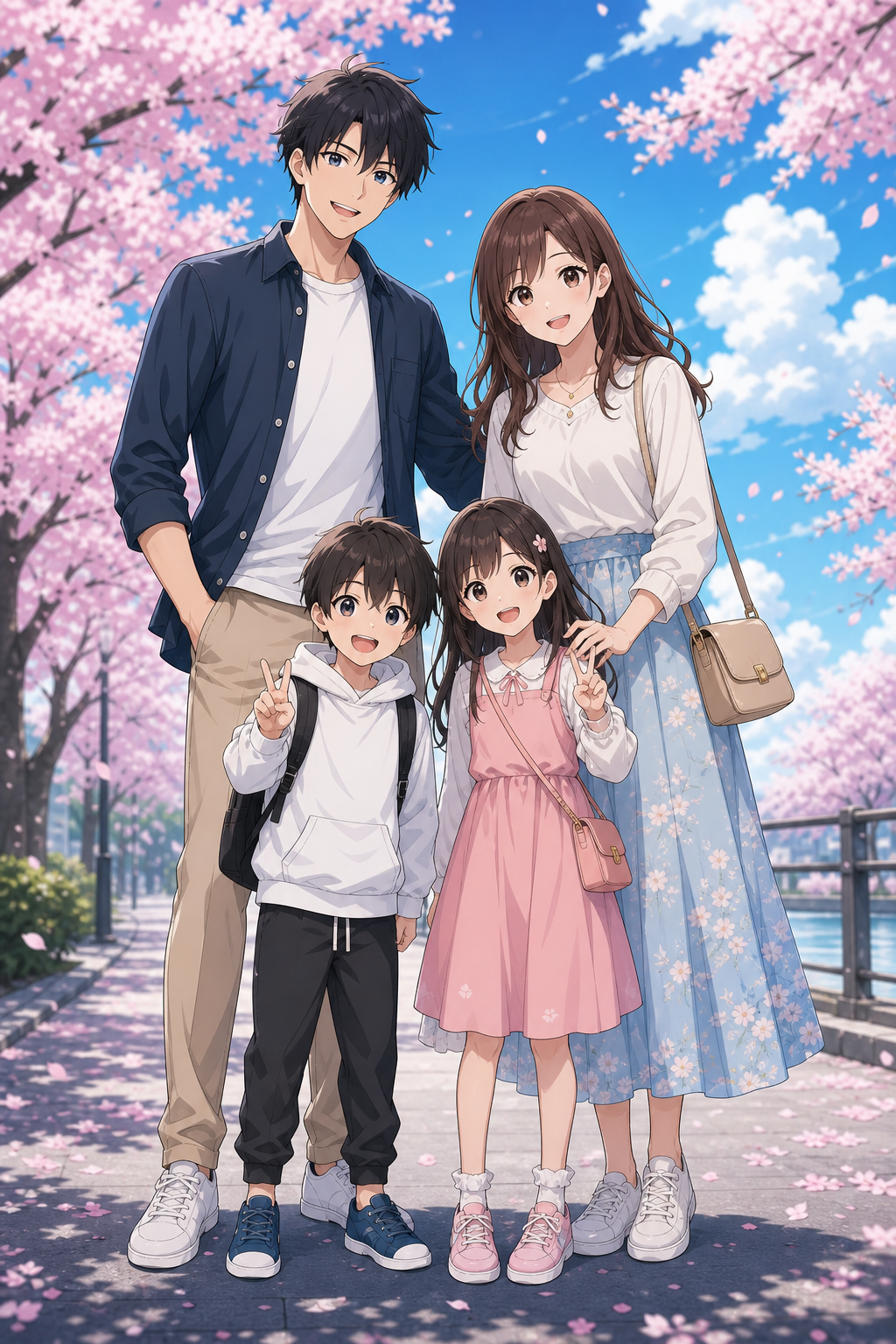 Custom Anime Family Portrait — Whimsical Cherry Blossom Canvas