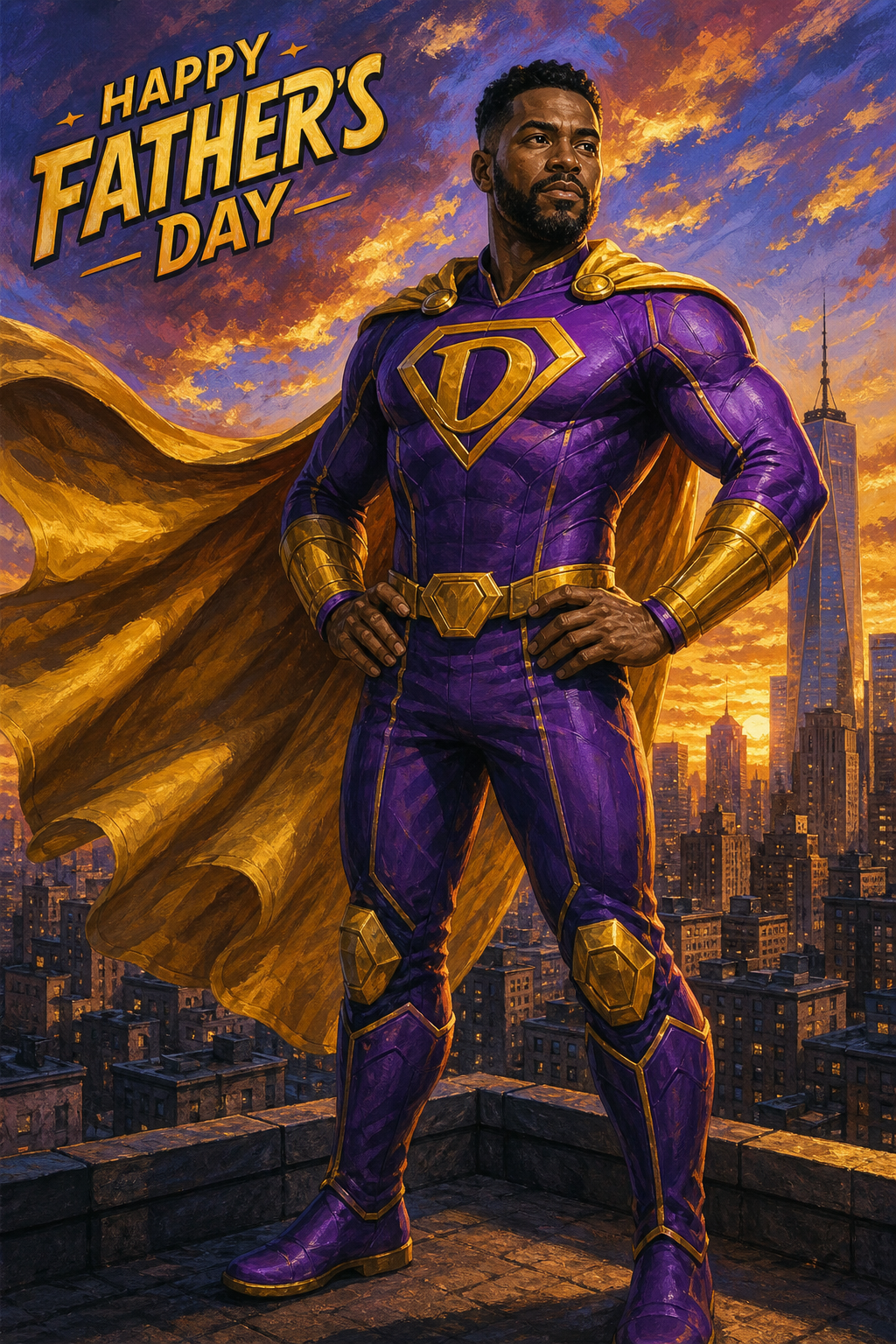 Custom Superhero Single-Man Portrait — Heroic Dad from Photo