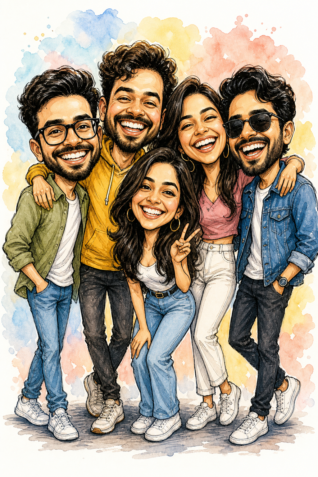Custom Caricature Multi-Gen Portrait — Whimsical Group Joy from Photo