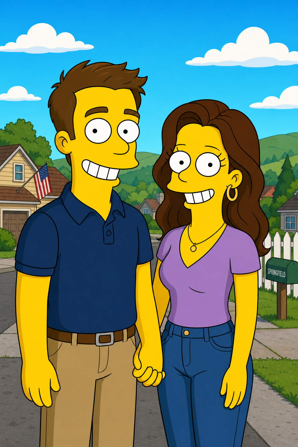 Custom Simpsons Couple Portrait — Whimsical Hand-Holding Canvas