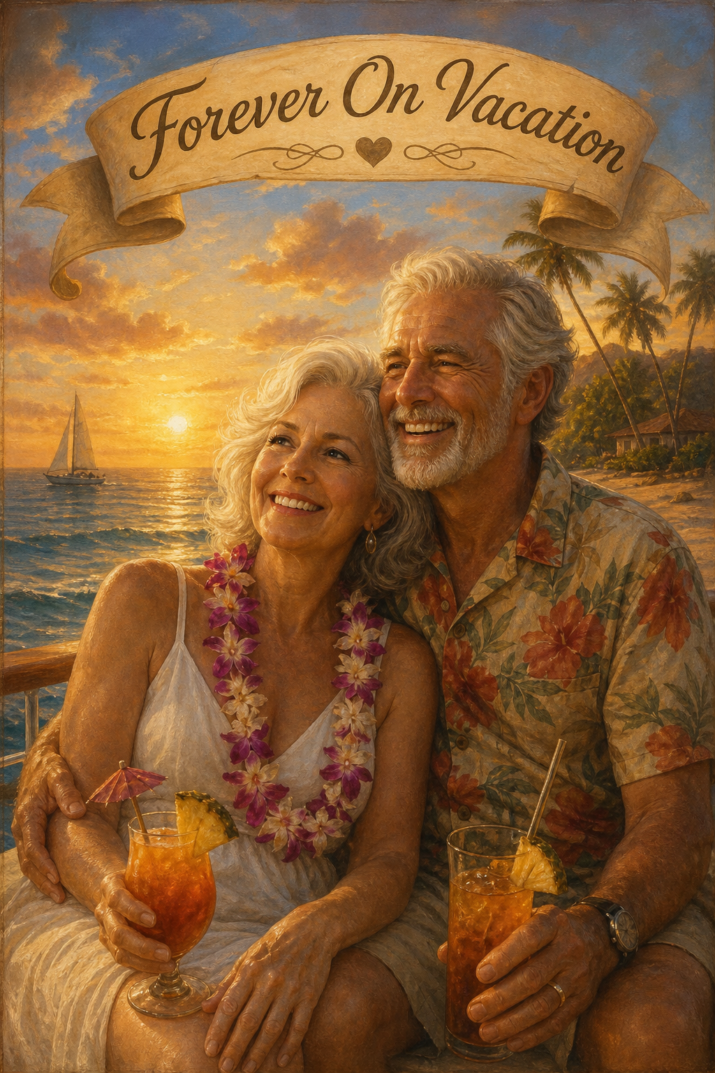 Custom Retirement Couple Portrait — Sunset Romance from Photo