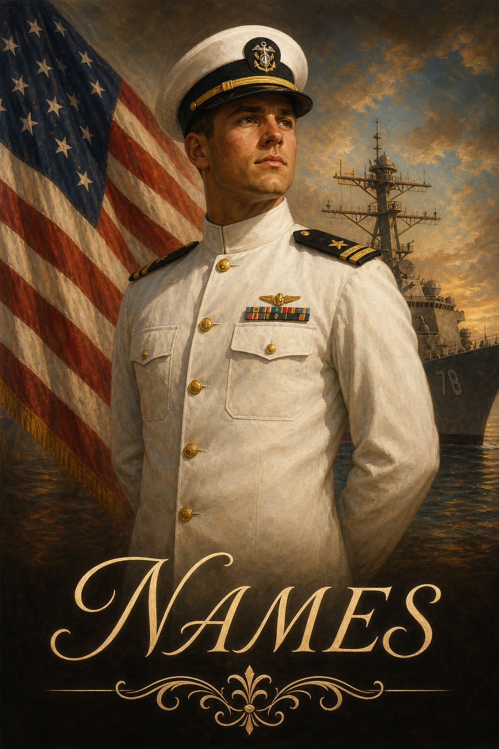 Custom Military Single-Man Portrait — Heroic Naval Officer from Photo