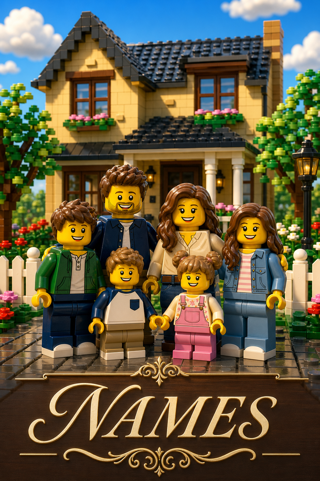 Custom Brick Minifigure Family Portrait — AI-regenerated portrait personalized w