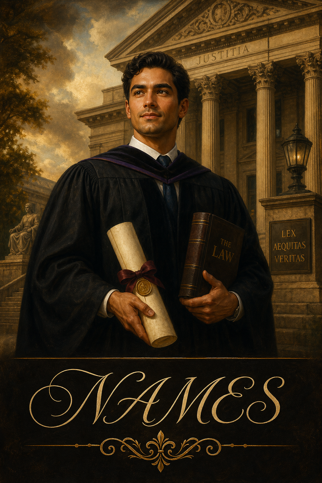 Custom Graduation Single-Man Portrait — Heroic Law School Canvas from Photo