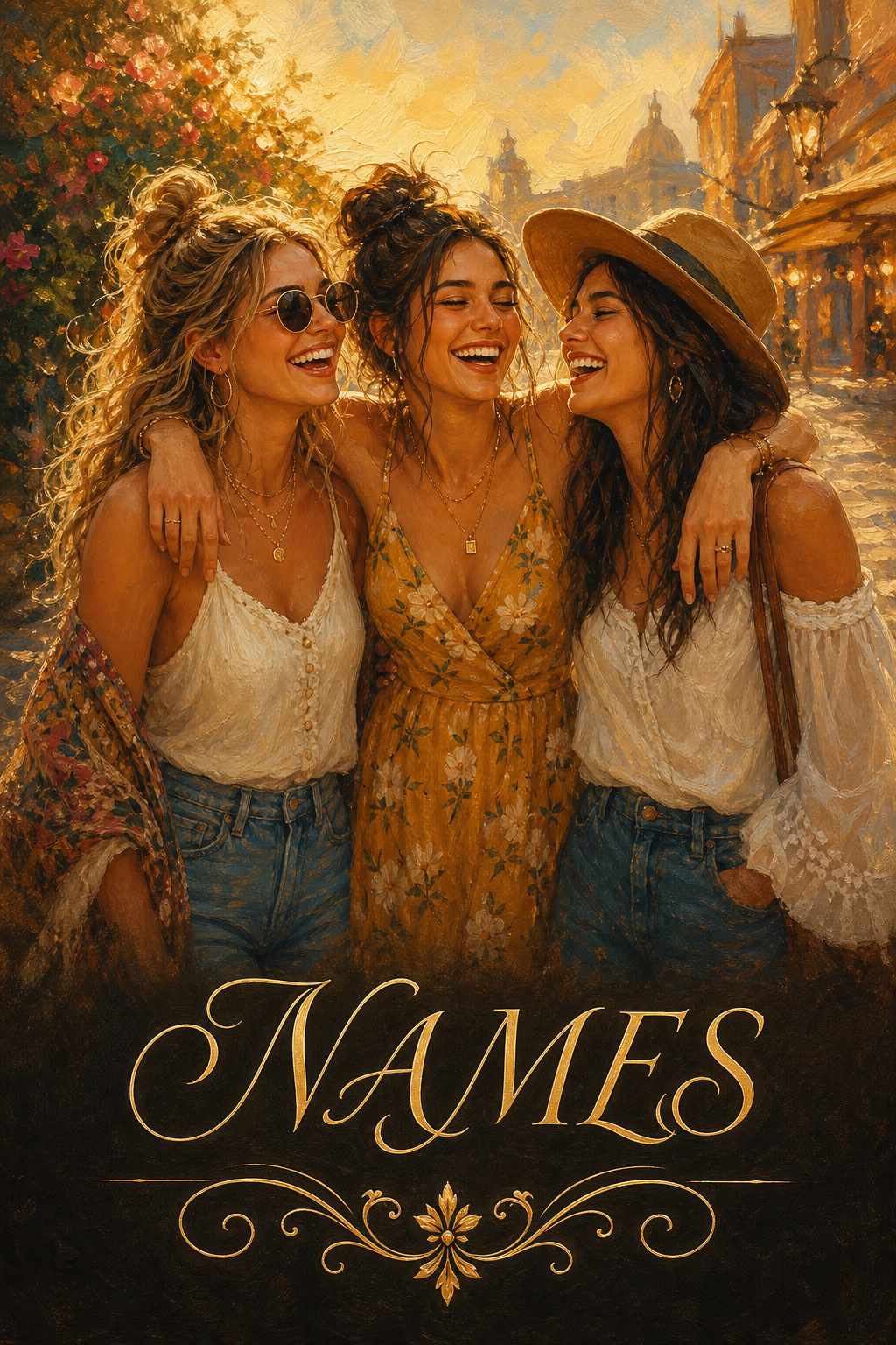 Custom Friendship Single Woman Portrait — Festive Sunset Moment from Photo