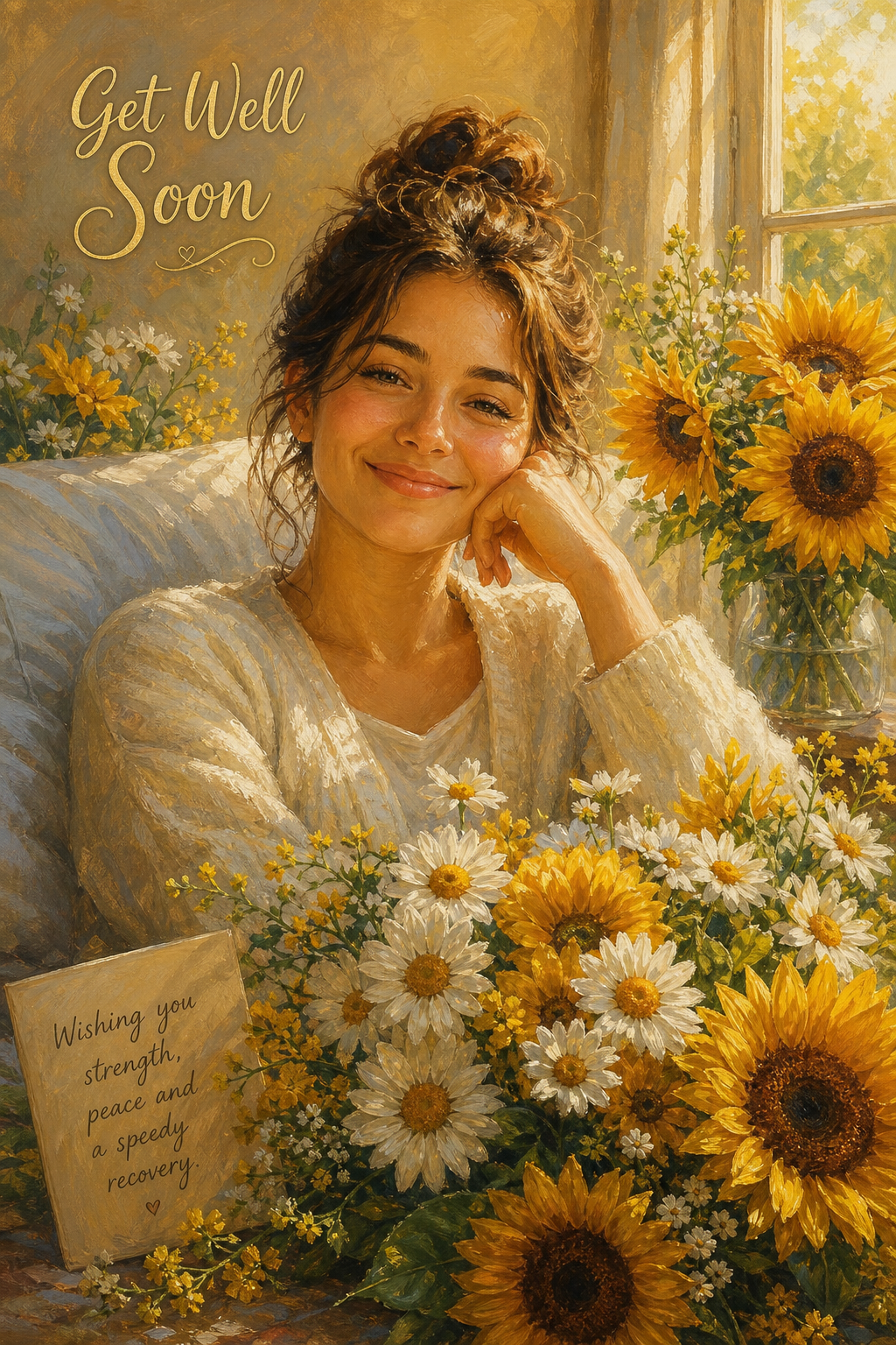 Custom GetWell Single Woman Portrait — Serene Healing from Photo