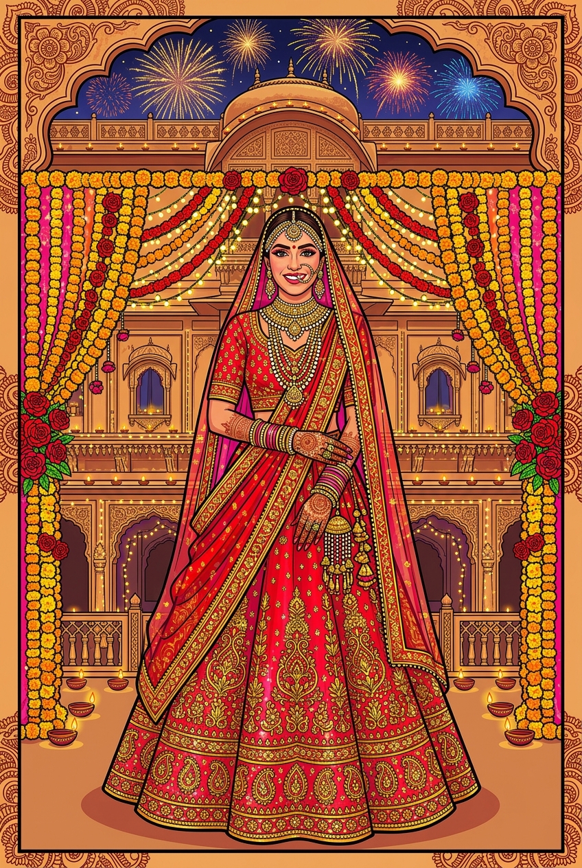 Bollywood Wedding Portrait - Best Anniversary Gift for Someone Special | Unique Personalized Ideas - PortraitGift