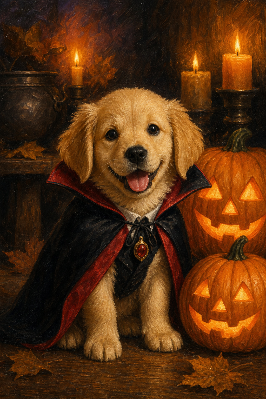 Custom Halloween Pet Portrait — Whimsical Pumpkin Pup from Photo