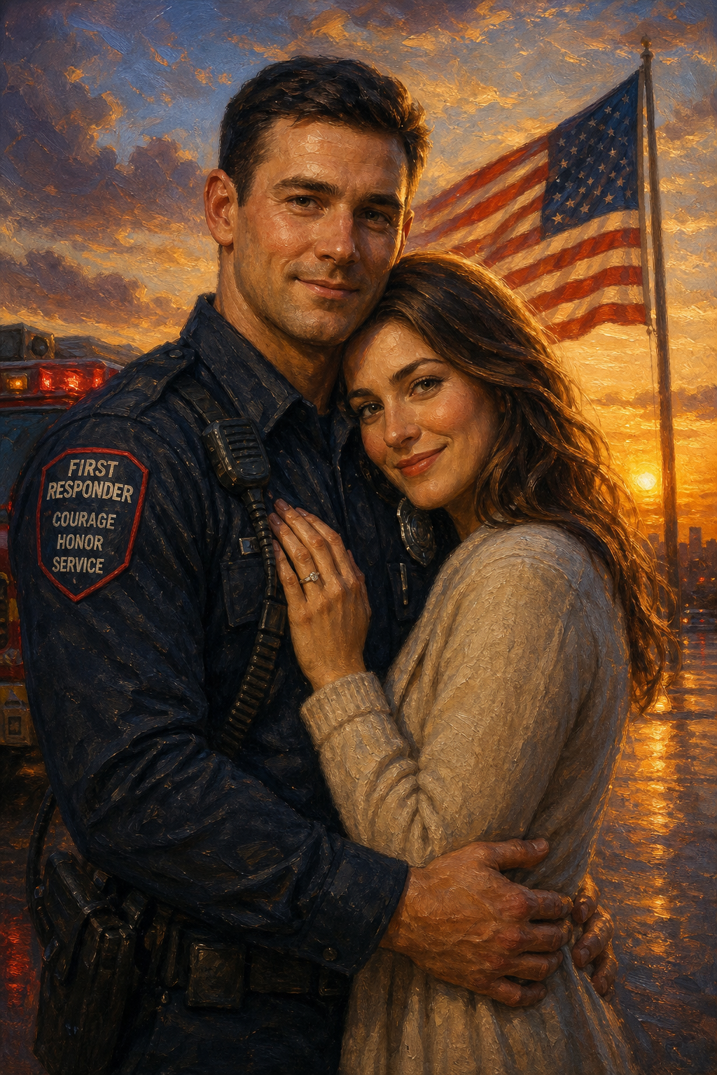 Custom First Responder Couple Portrait — Romantic AI Art from Photo