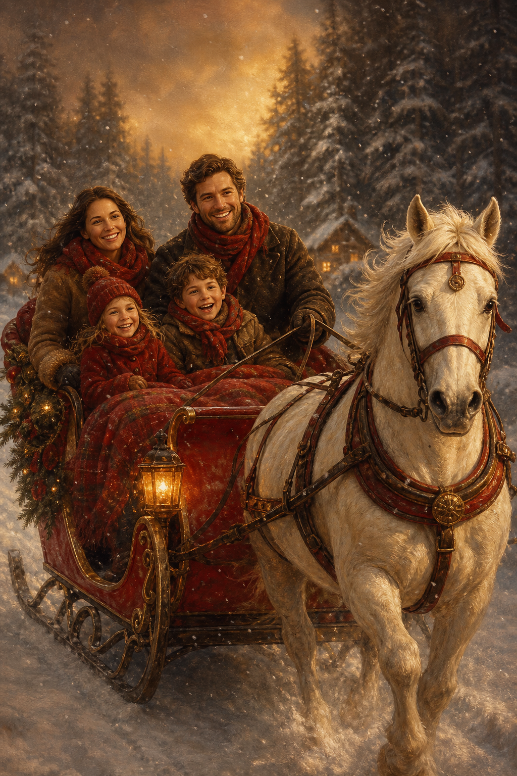 Custom Christmas Family Portrait — Festive Sleigh Ride from Photo