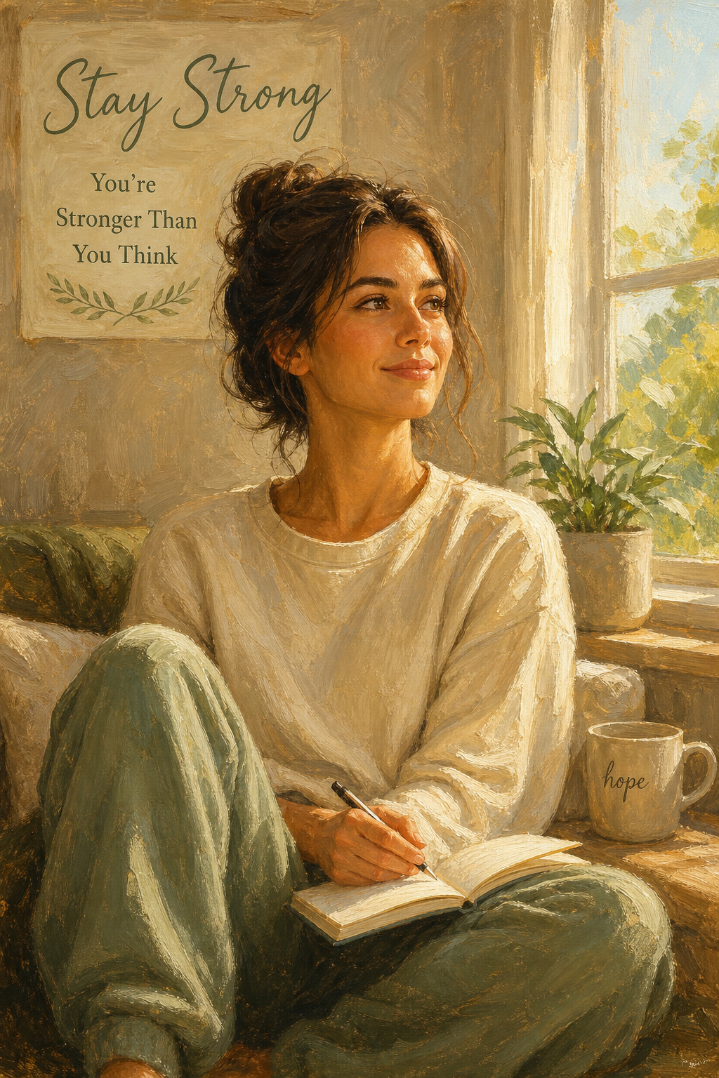 Custom GetWell Single-Woman Portrait — Serene Recovery Moment from Photo