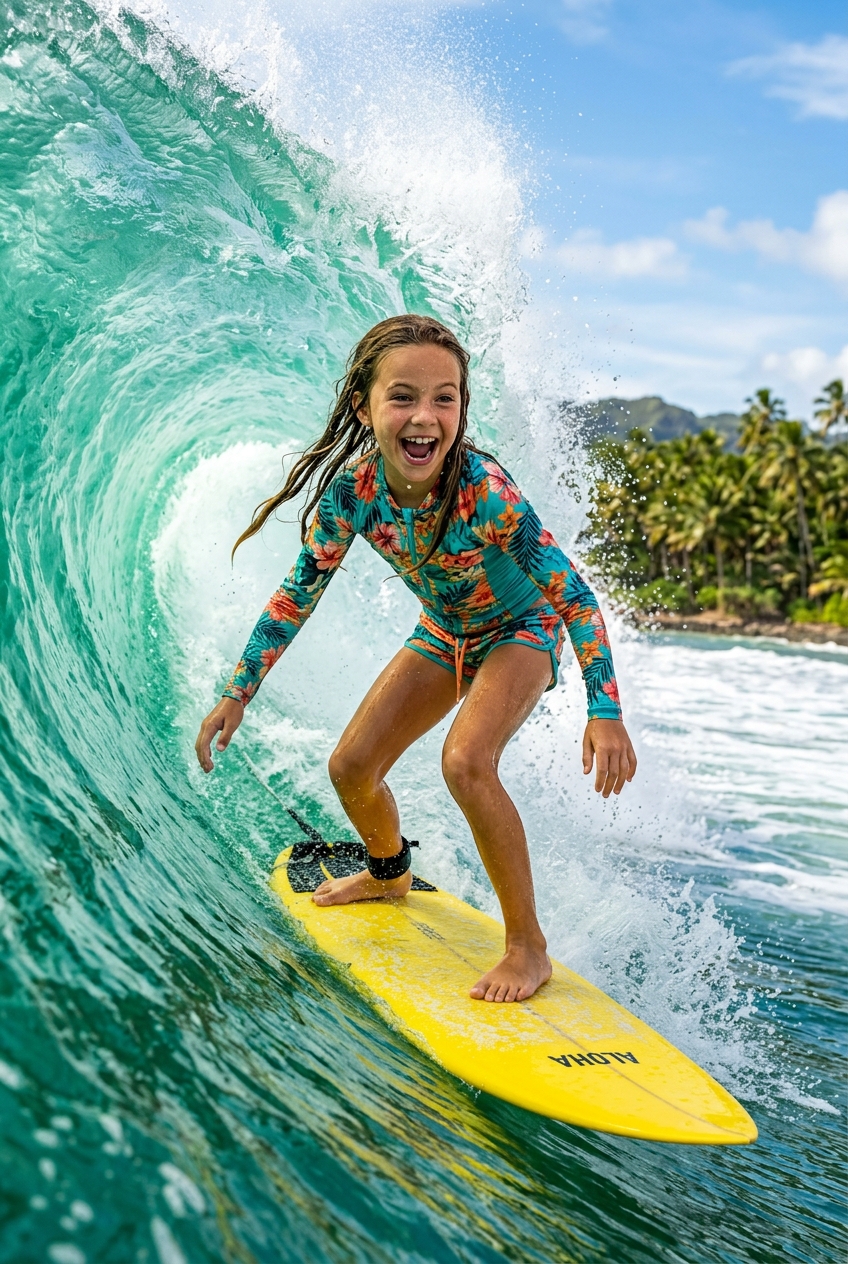 Surfing Wave Rider Kids Portrait - Gift Ideas for Girlfriend (2026) — Romantic & Unique Presents - PortraitGift