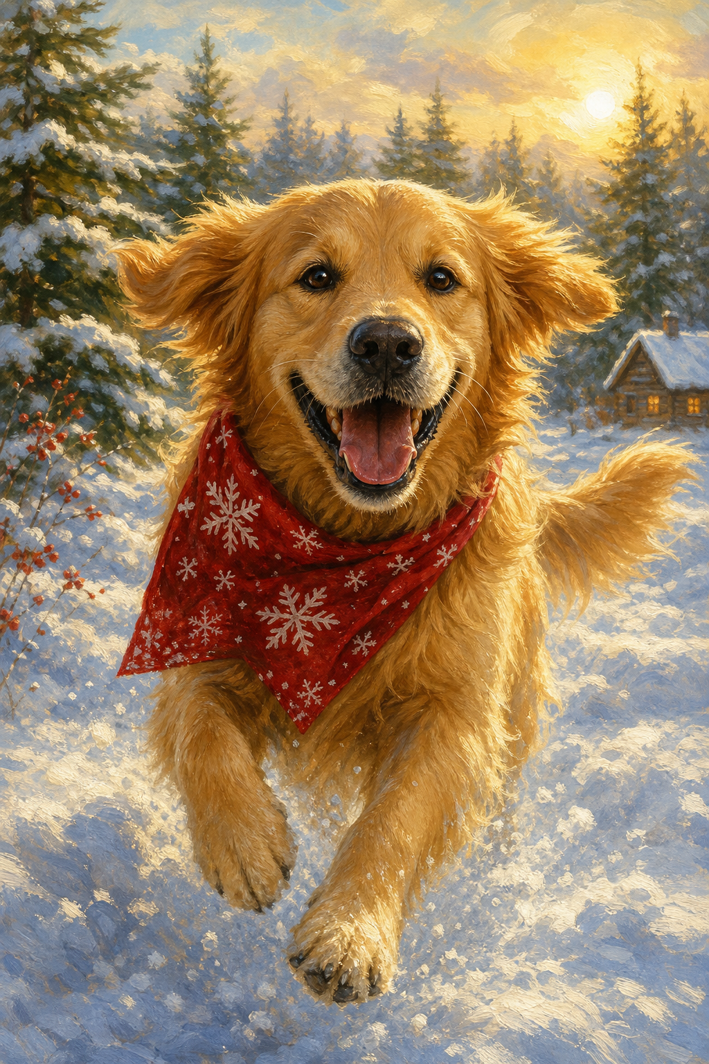 Custom Christmas Dog Portrait — Golden Retriever in Snow from Photo