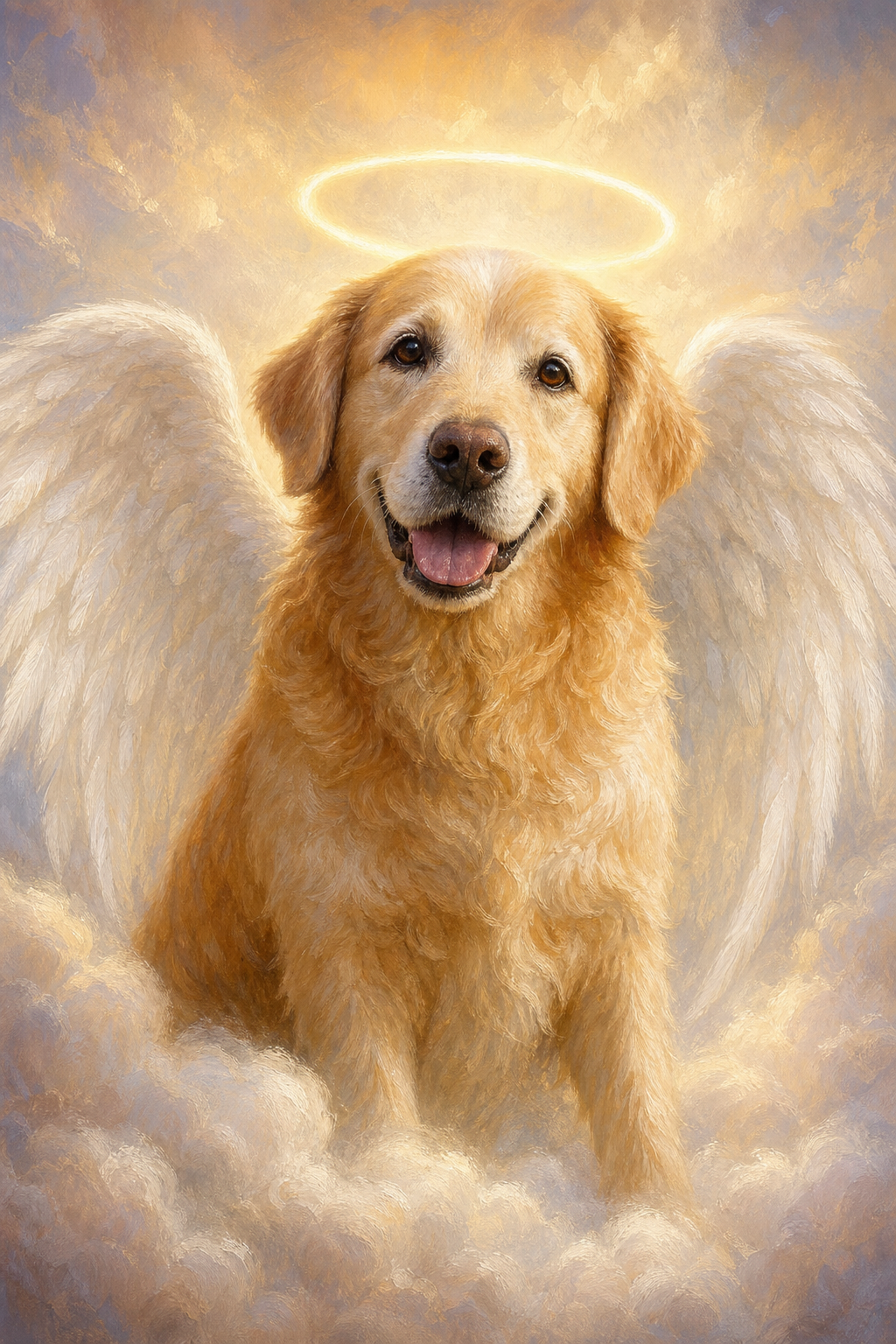 Custom Memorial Dog Portrait — Golden Retriever Angel Canvas from Photo