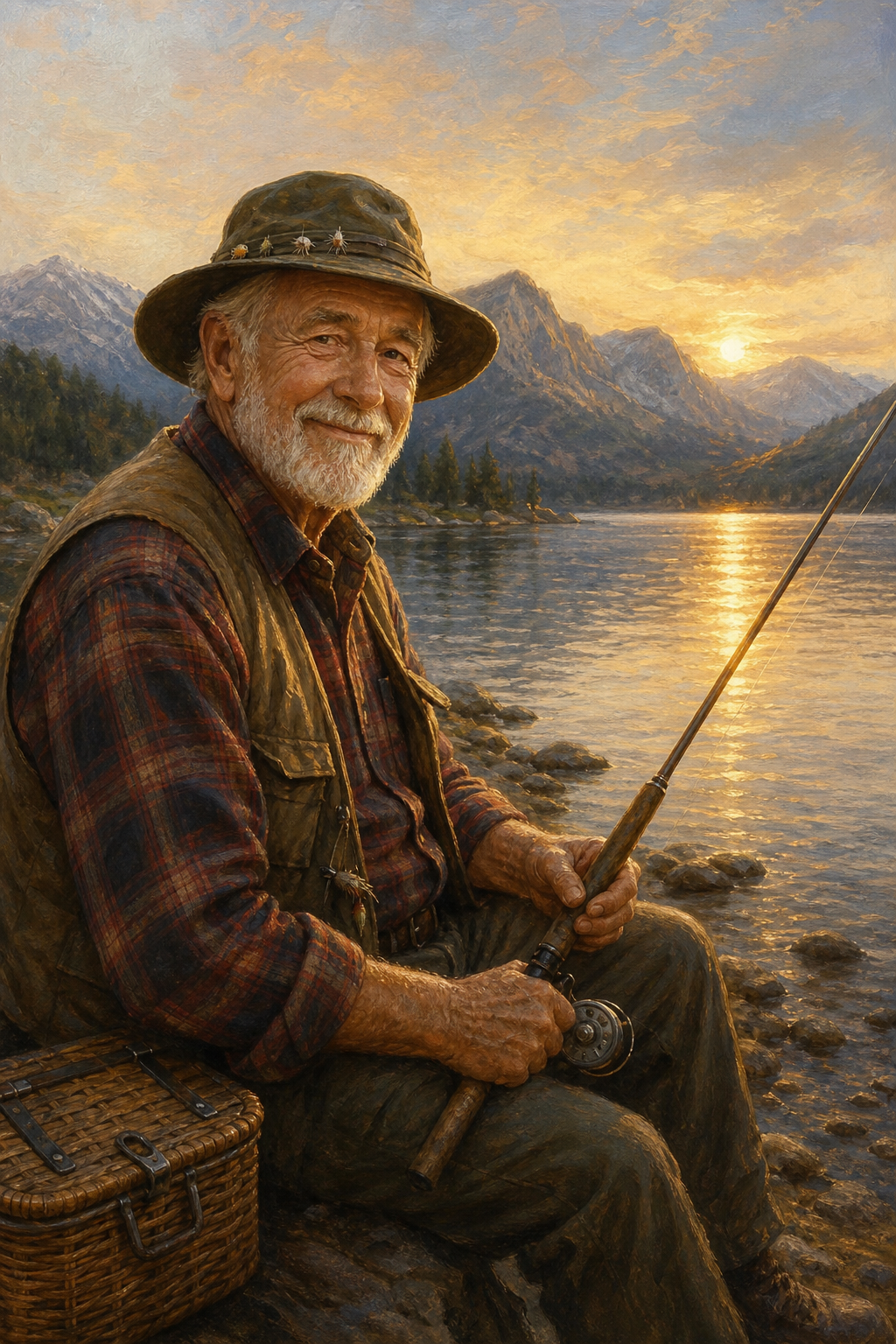 Custom Family Single Man Portrait — Serene Fishing Scene from Photo