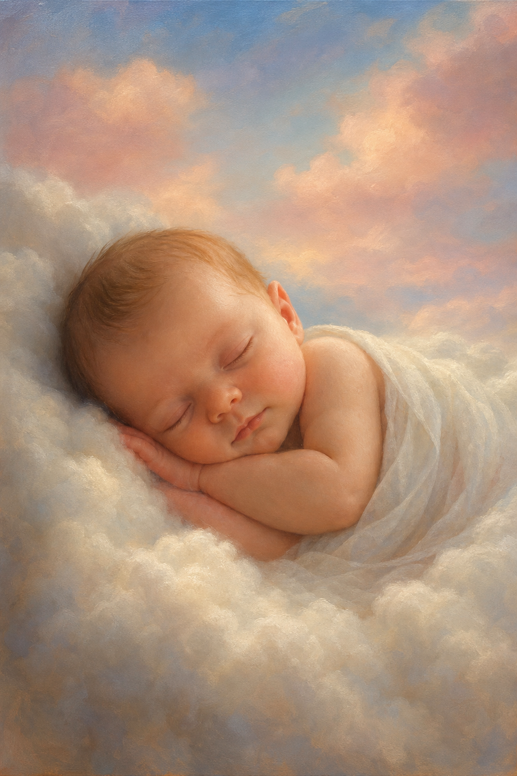 Custom Baby Mother-Child Portrait — Serene Girl in Clouds from Photo